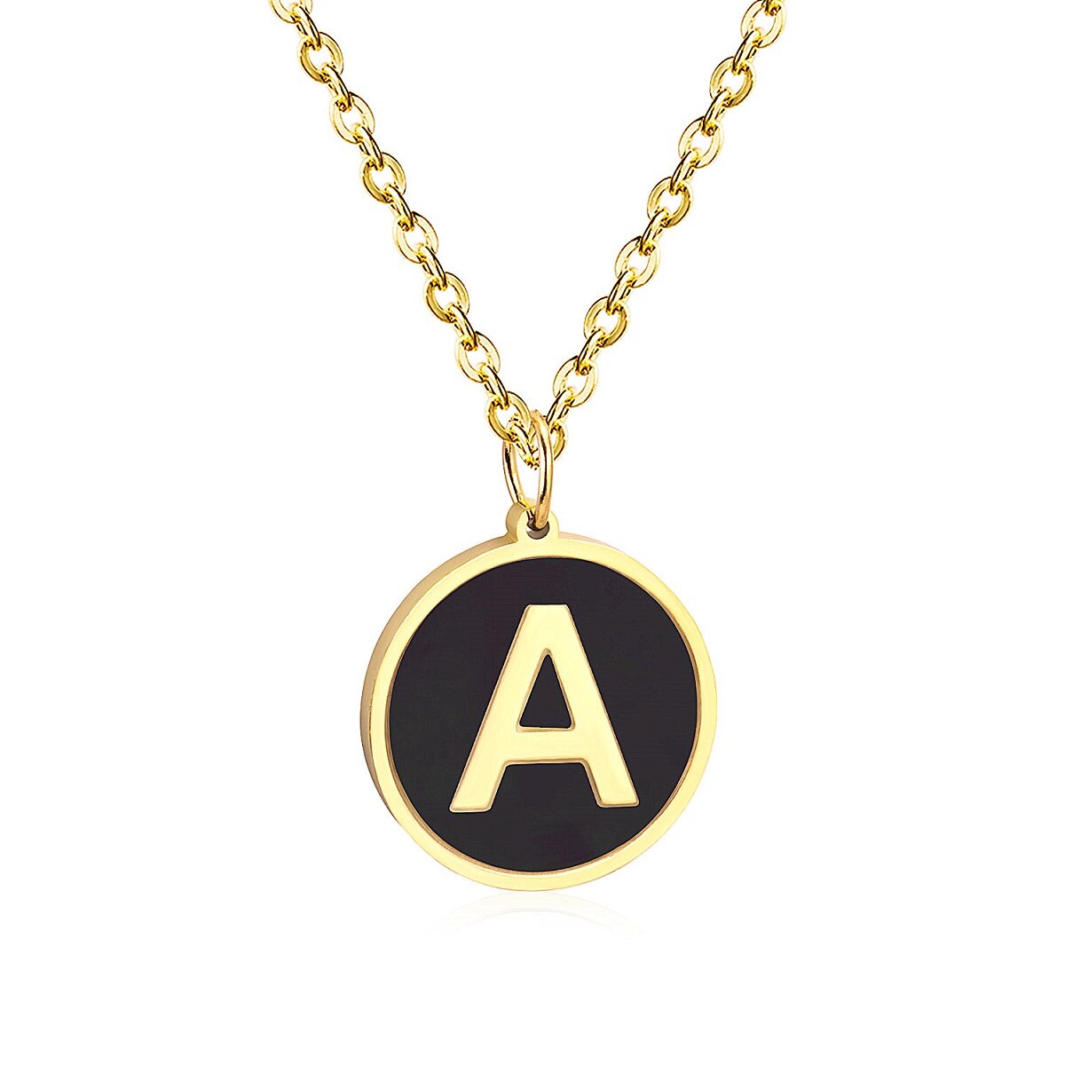 ASON New Punk Jewelry Gold Black Shell Choler Necklaces Stainless Steel 26 Letter Alphabet Pendant Necklaces Women/Girl asonjewelry